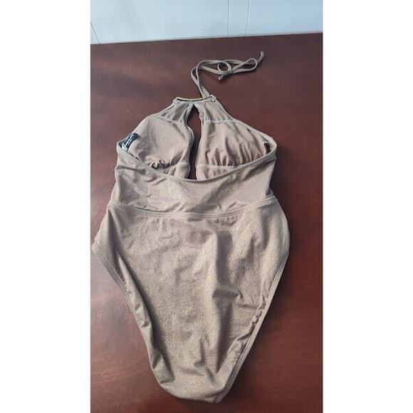 Kenneth Cole NY One Piece Swimsuit Teal Blue SZ Small Key Hole, Halter Tie Neck - Picture 4 of 5